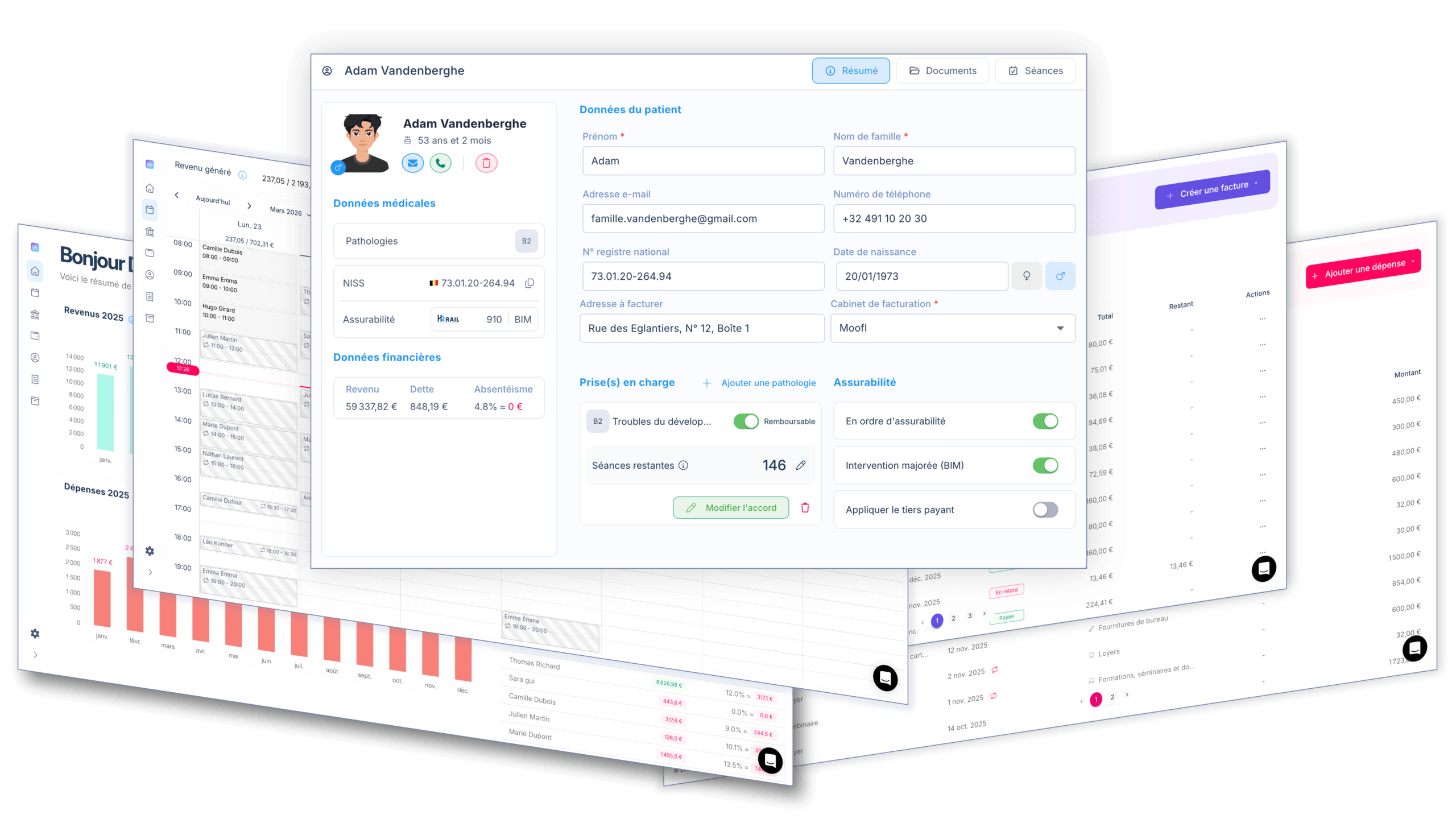 Interface Moofl, dashboard logopède